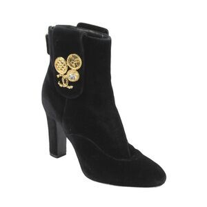 Chanel Womens Velvet Round Toe Ankle Boots Black Size 37 7